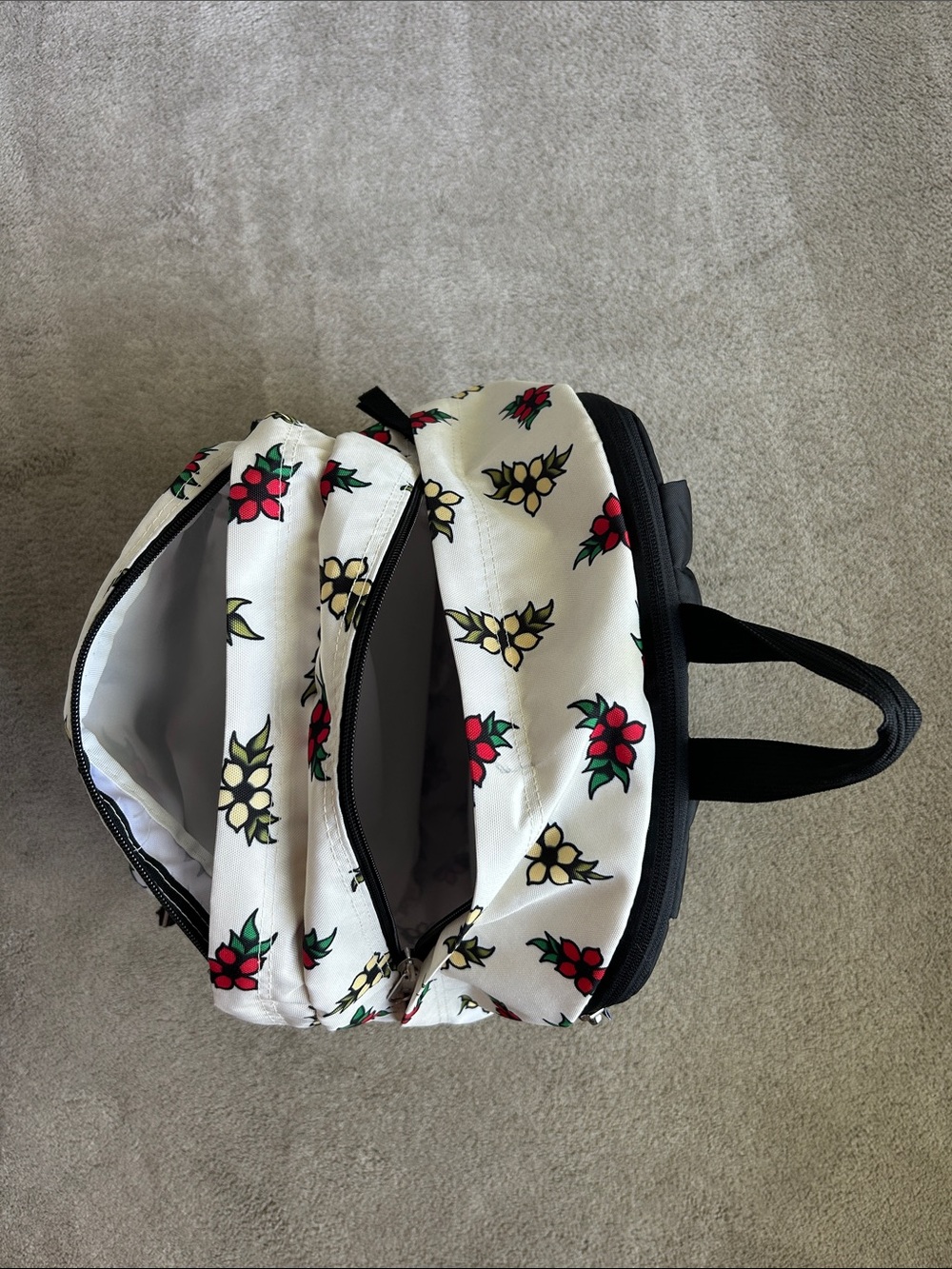 Jansport Cream Backpack with Red & Yellow Floral Print - Picture 3 of 7
